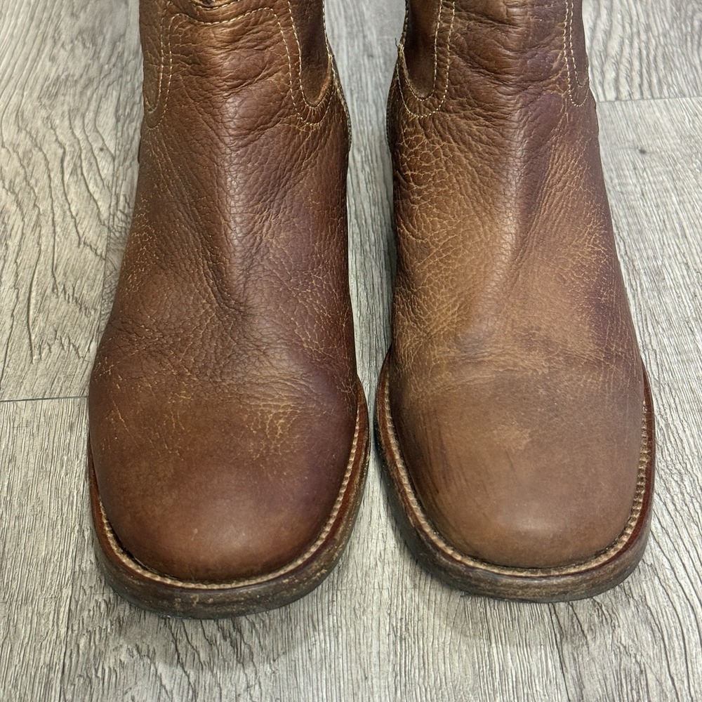 Vtg 70s Chelsea Cobbler Pebbled Brown Leather Boots Stacked Heel Zip Rustic Boho - Picture 4 of 9